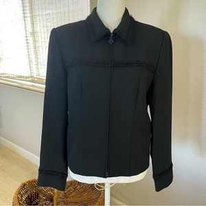 St.John Vintage‎ Griffith and Grey Y2K, 90s  Black fringe trim zip front blazer